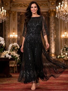 Pisarro Nights
Pisarro Nights Cold Shoulder Short Sleeve Gown Black/silver Sz 4
